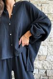 Hush Pillow Cotton Nero Boyfriend Shirt Black